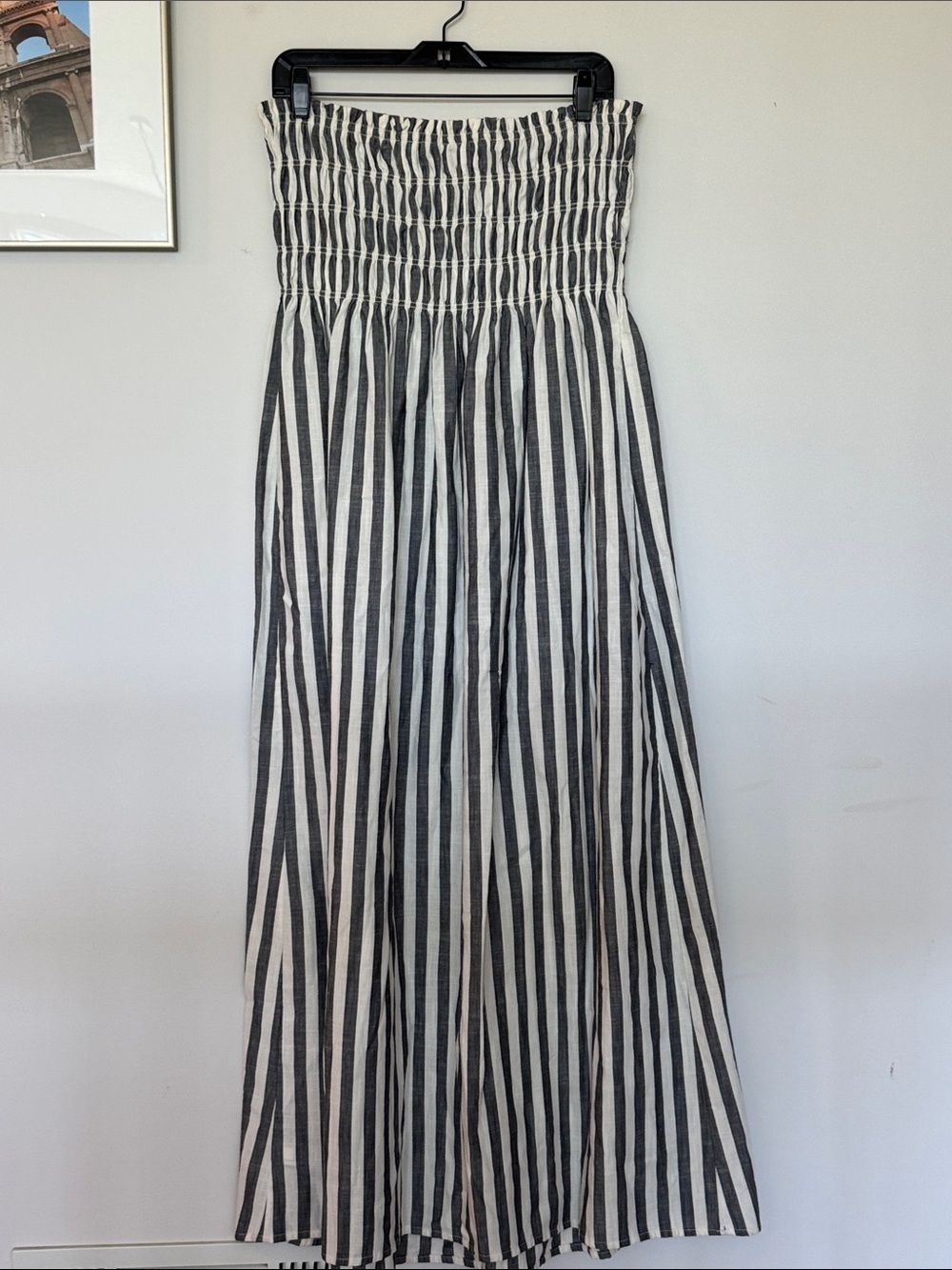 Gray and Ivory Striped Smocked Maxi Dress